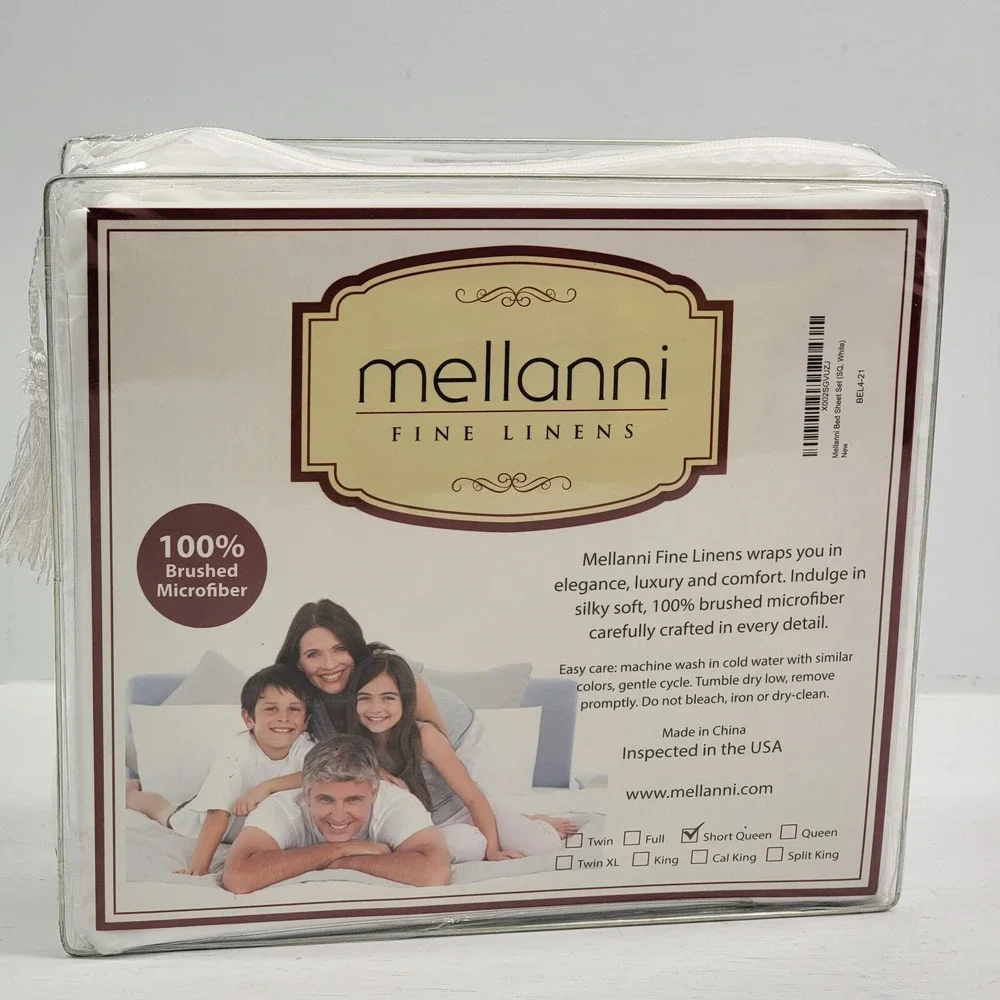 Mellanni 1800 Brushed Microfiber Short Queen Bed White Sheet Set, 4 Piece New!